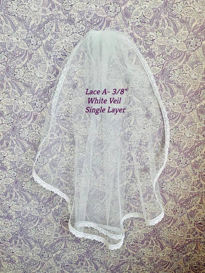 Pre Order First Communion Veil White Single Layer Lace Edges for wholesale by Lace and Grace Veils