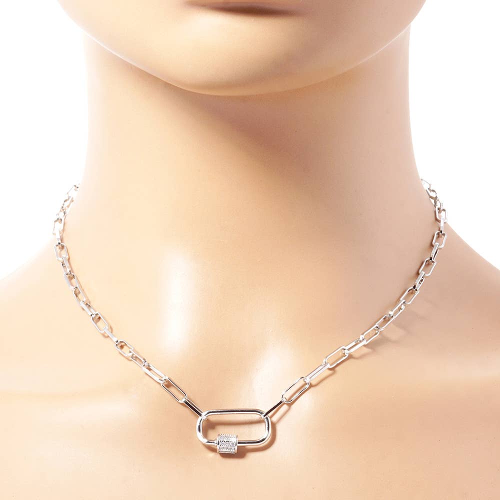 Sensibling Corp. - Vente Colliers à pendentif - Collier chaîne trombone avec pendentif mousqueton doré et zirconium cubique4