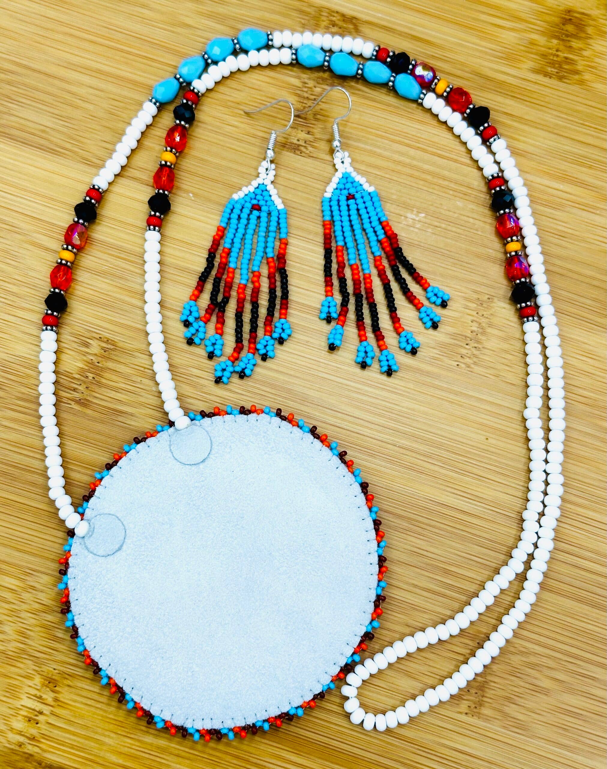 BEADS CORNER – Conjunto de joias por atacado – Conjunto de brincos de colar medalhão branco vermelho com contas artesanais3