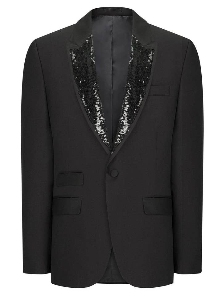 Sheldon Sequin Peak Lapel Tuxedo voor heren - Zwart voor wholesale door Ron Tomson