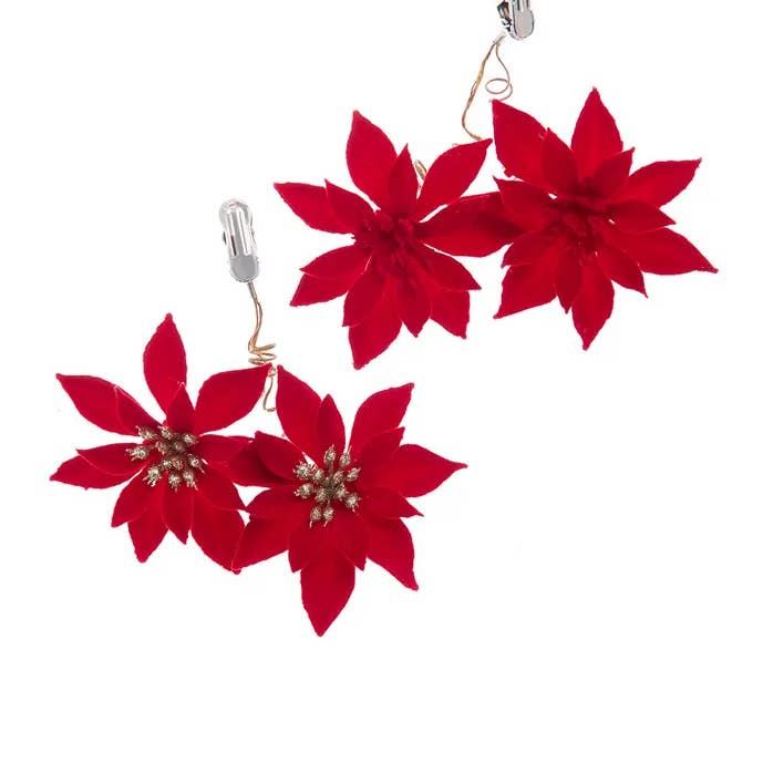 5" R/Go Poinsetta Flower Clip Ornament 2 Assorted for wholesale by Kurt S. Adler, Inc.