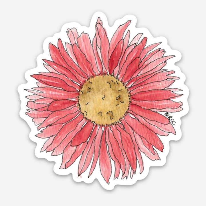 Red Radiance Gerbera Daisy Sticker for wholesale by Red Cottage Creative