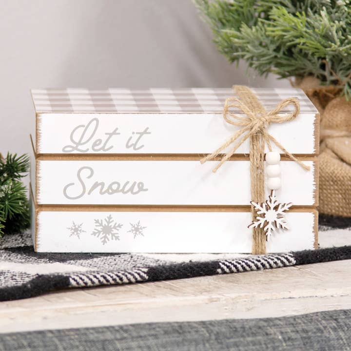 Col House Designs - Wholesale Decorative Tabletop Object - Let It Snow Wooden Book Stack1