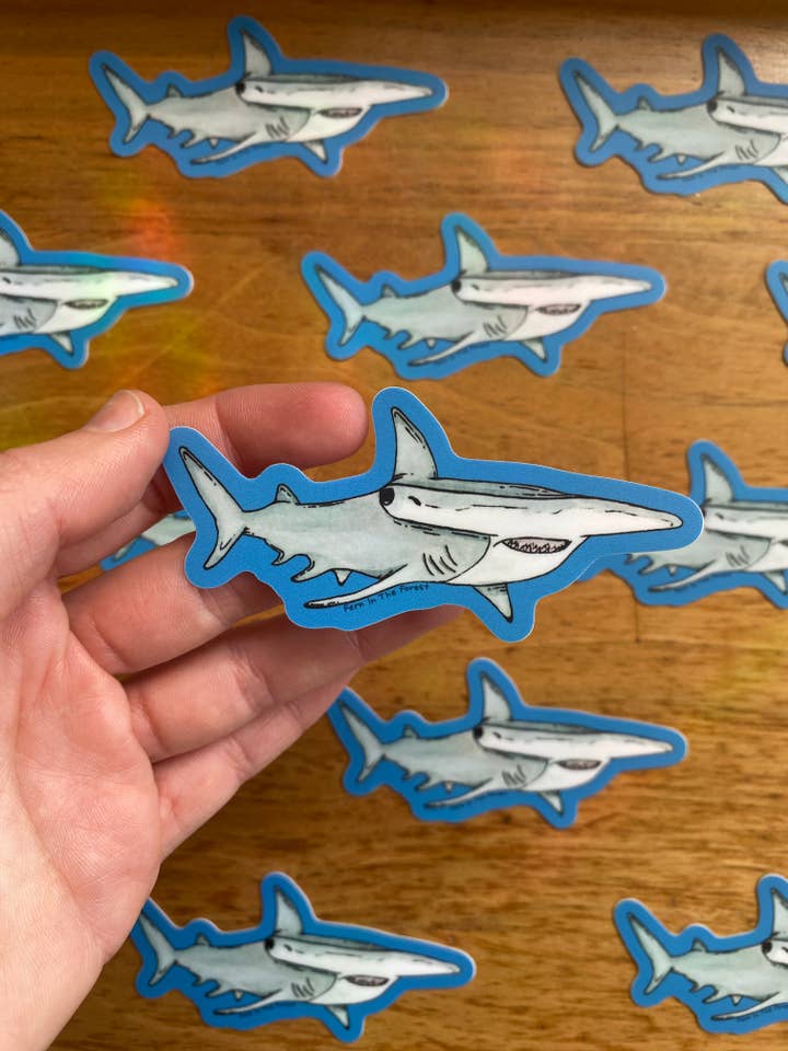 Hammerhead Shark Watercolor Sticker | 3.3" x 1.75" for wholesale by Fern In The Forest