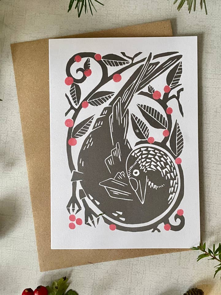 Folksy Jackdaw greeting card, blank any occasion card for wholesale by Jackdaw and Bear
