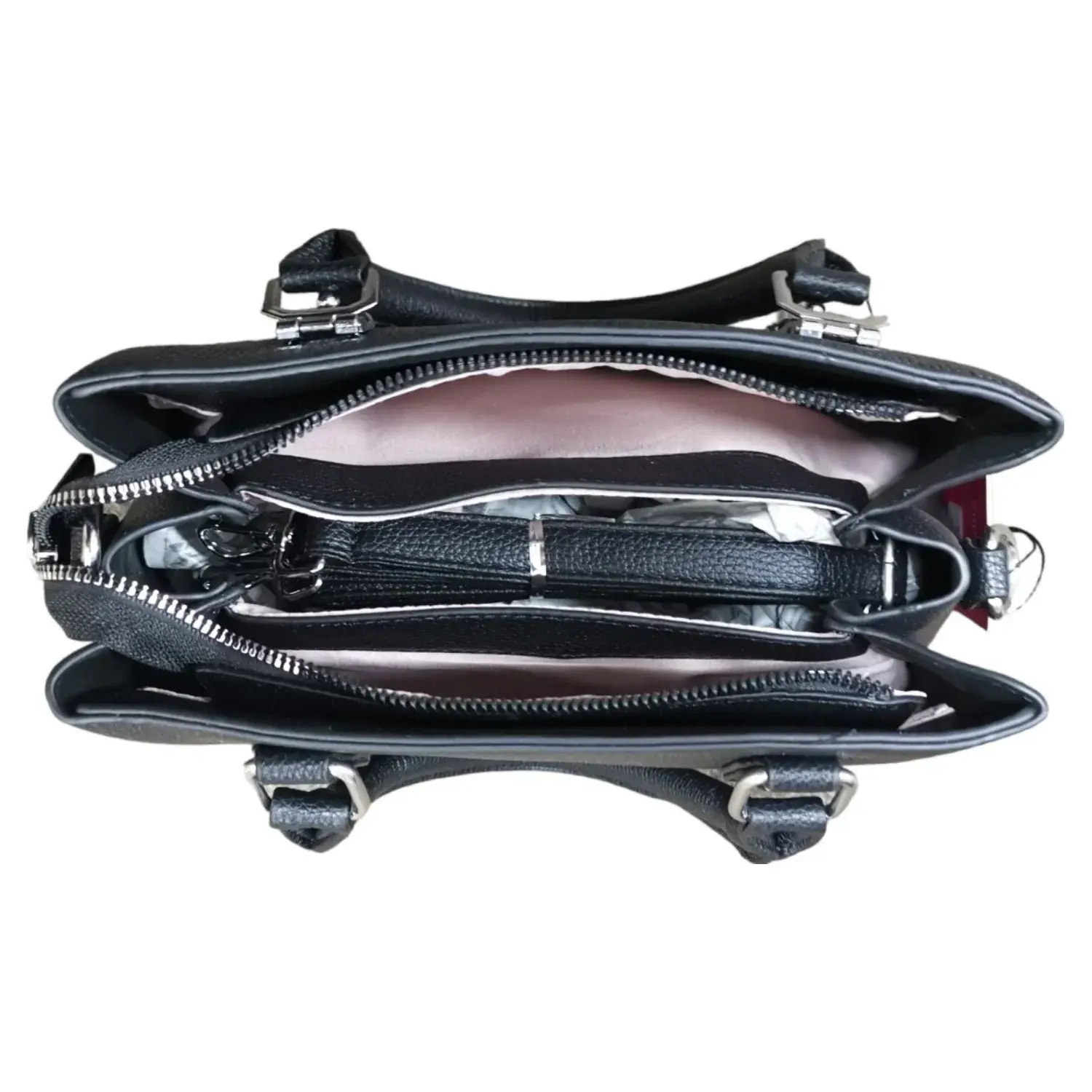 Superbia - Wholesale Top Handle Bag - Women's - Soft Check Print Silver Toned 3 Compartment 2 in 1 Bag-Y8838