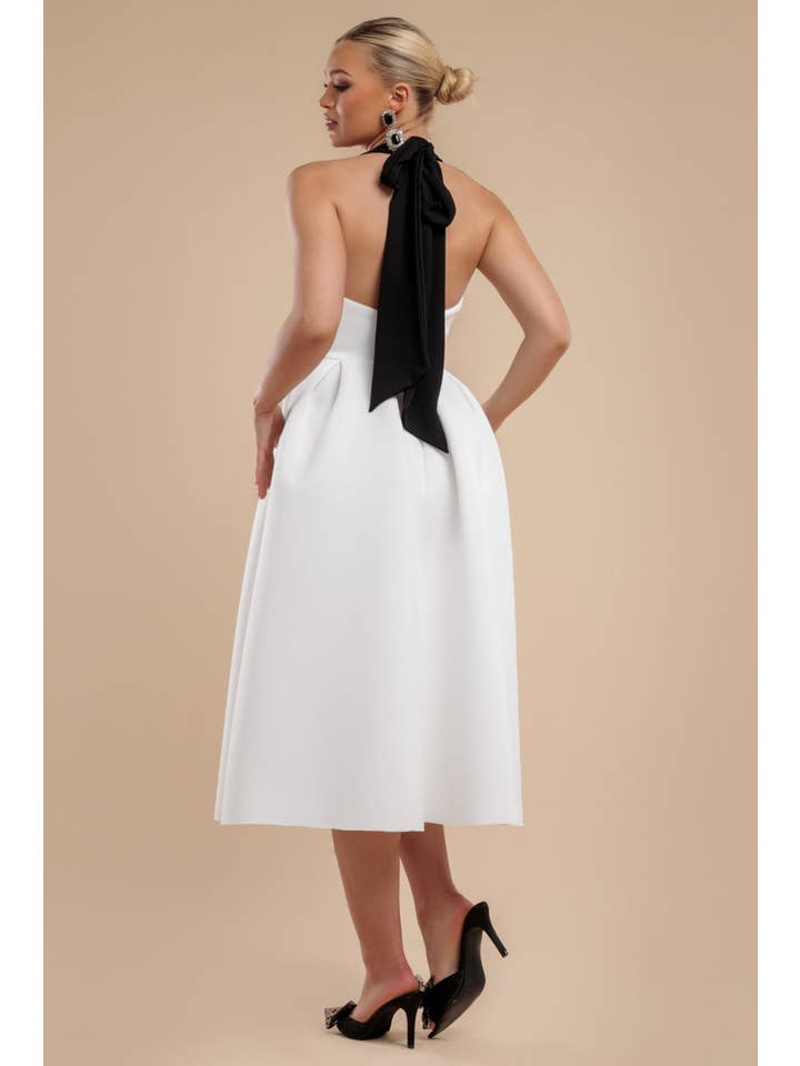 Goddiva - Wholesale Dress - Women's - Goddiva Contrast Halter Neck Pleated A-Line Midaxi DR46305