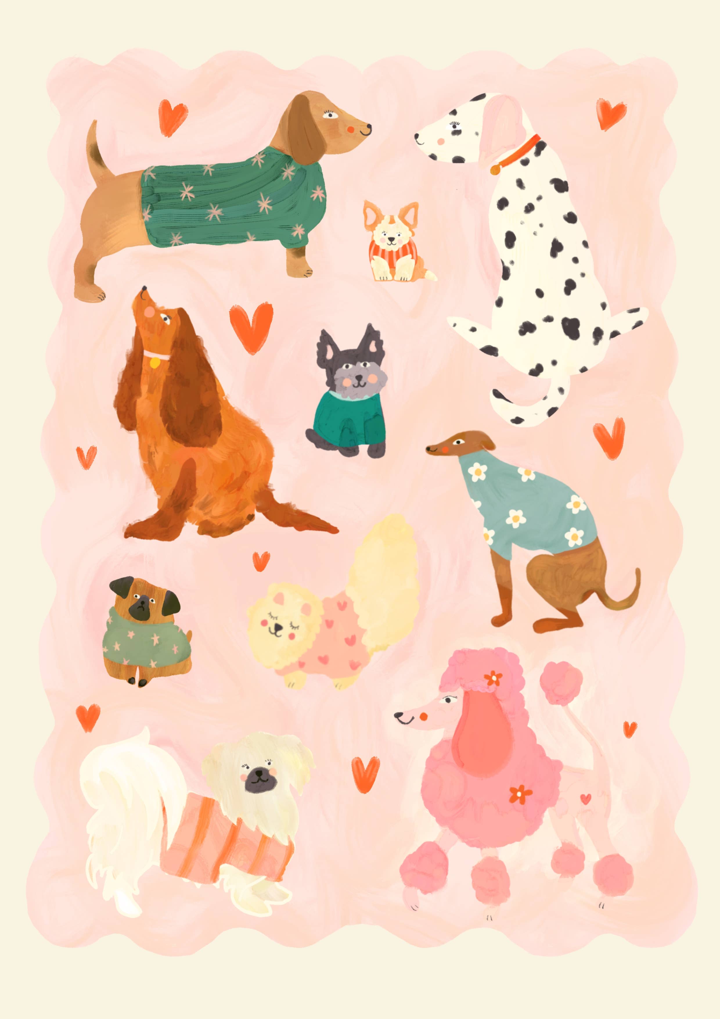 Kate Fox Design – wholesale Art print – Kids & baby – Puppy Love Print, Illustration, Kids Print, Colourful,2