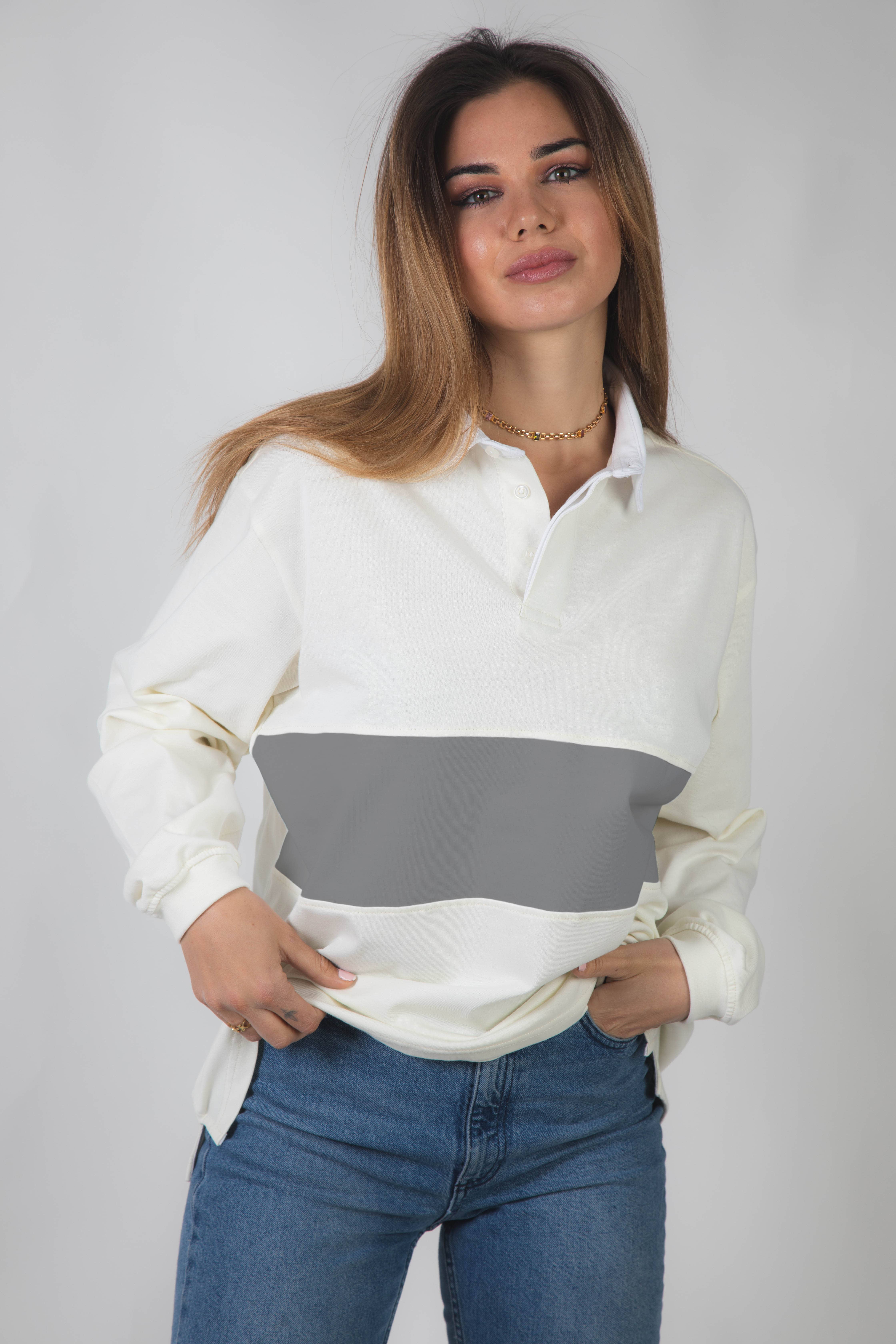 KOKOSMILCH/GRAU GOREME Oversized Rugby-Polo für den Großhandel auf Faire