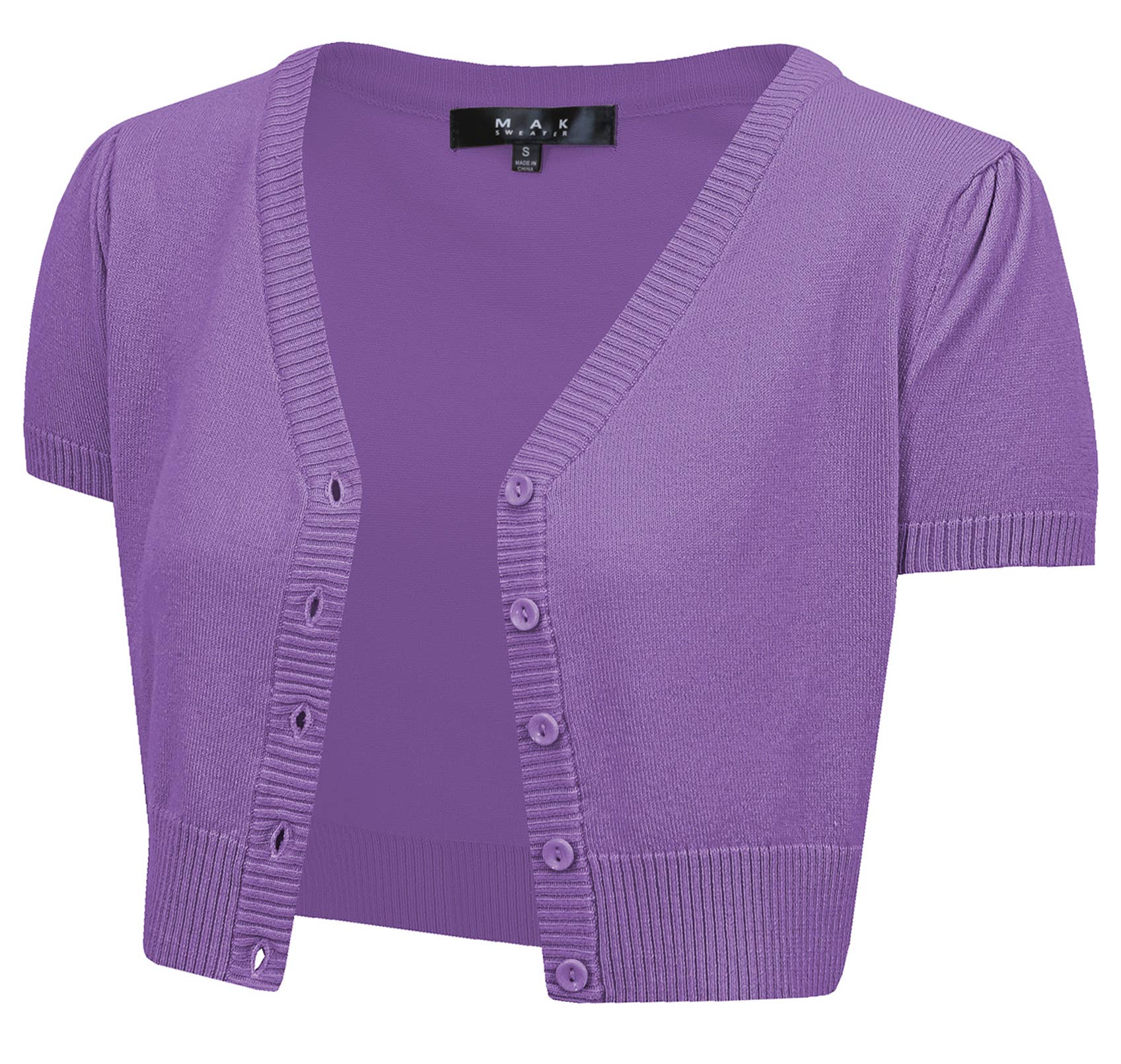 Mak - Vente Cardigan – femme - Cardigan boléro court à manches courtes bouffantes et col en V HB213767