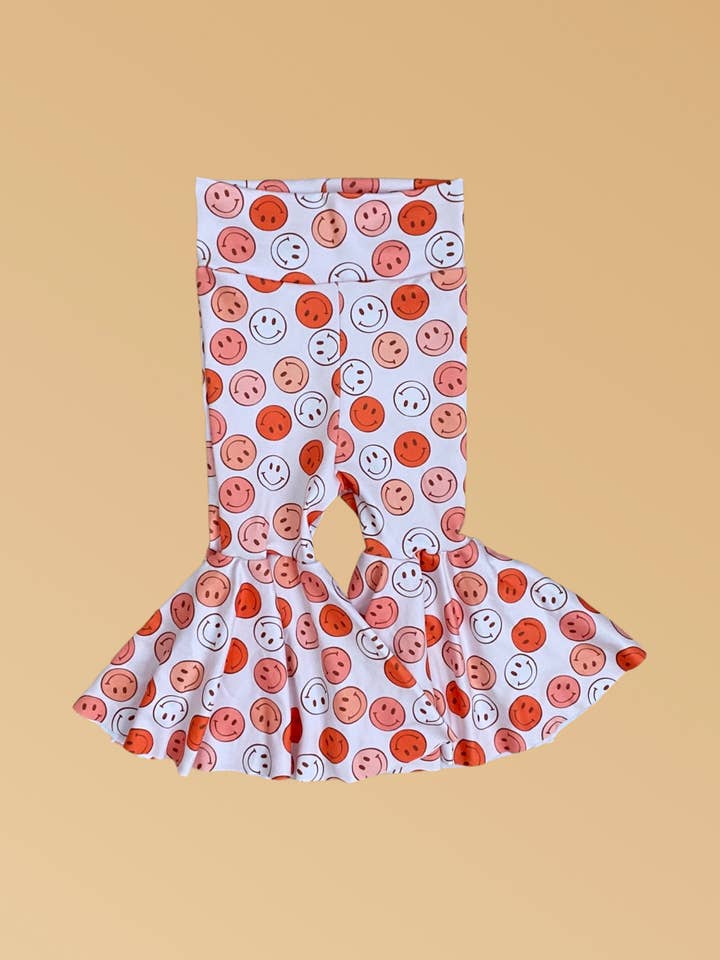 Char and Chlo - Wholesale Pants - Baby - Smiley Face Girls Bell Bottom Flare Pants