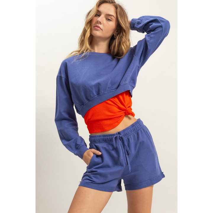 HYFVE - Wholesale Sweatshirt - Women's - DZ25A923-Crew Neck Long Sleeve Crop Sweatshirt