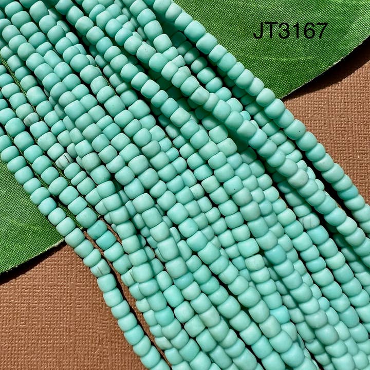 Bead Goes On - Vente Perle - Perles de verre indonésiennes - Aqua massif, 5 brins