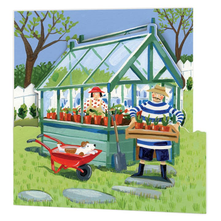 Grönt hus die-cut hälsningskort för wholesale av Emma Ball Ltd