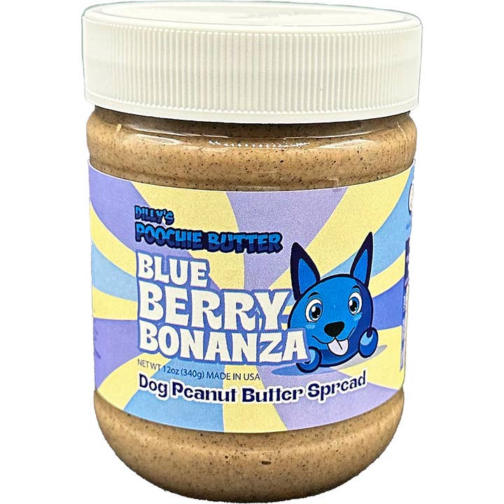 Poochie Butter - Wholesale Pet Treats - Dog - 12oz Blueberry Flavored Dog Peanut Butter Jar