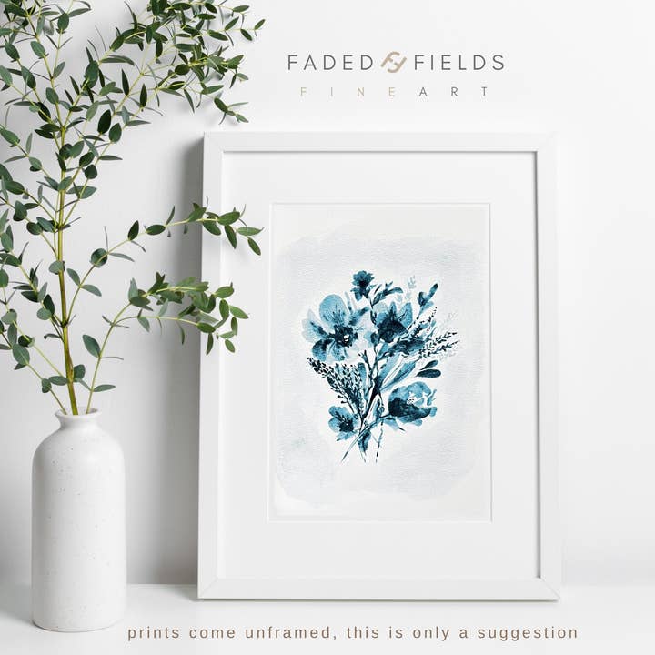 "Mayan Blue Bouquet" Art Print for wholesale by Faded Fields
