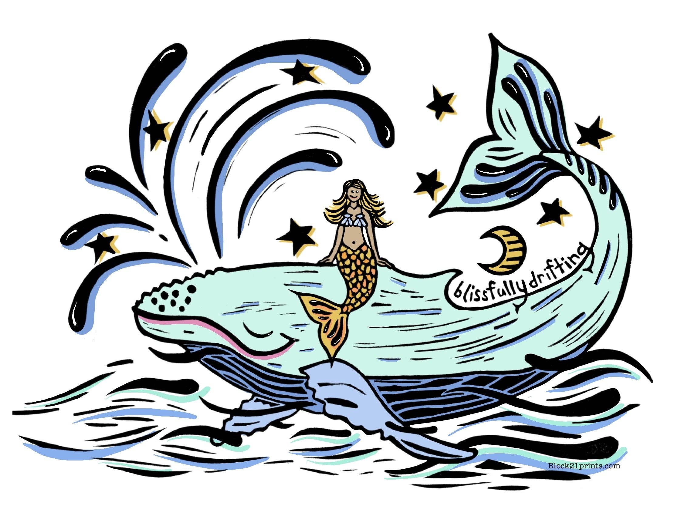 Block21Prints - Wholesale Sticker - Blissful Whale Mermaid Sticker, ocean nautical decal2