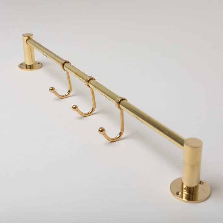 Polished Brass Hook Rail with 3 Brass hooks - Solid Brass for wholesale by Brass bee