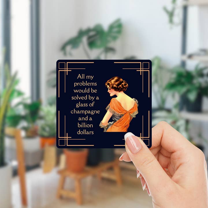 Glass of Champagne and a Billion Dollars Art Deco Sticker for wholesale by GetBullish