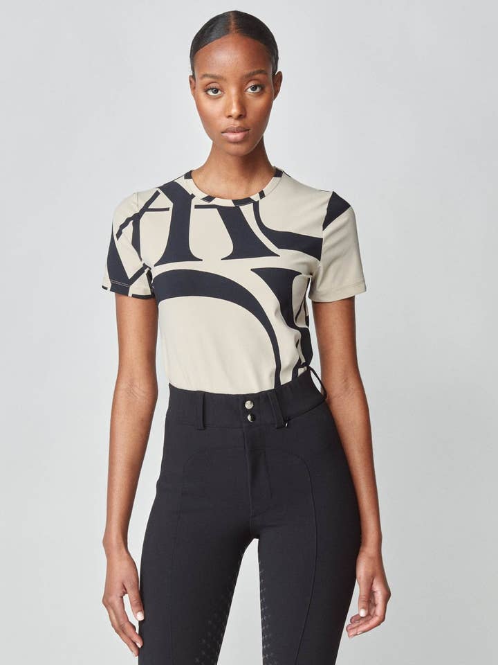 Maglietta aderente a maniche corte con monogramma marrone Yagya per la vendita all'ingrosso da parte di Yagya