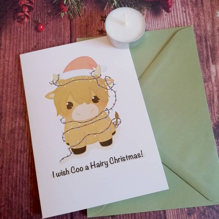 KimspirationCrafts - Wholesale Christmas card - Hairy coo Christmas Card, Highland Cow card, Scottish cards