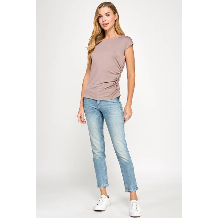 Heimious - Wholesale T-Shirt - Women's - One Side Ruched Cap Sleeve Top, T8436