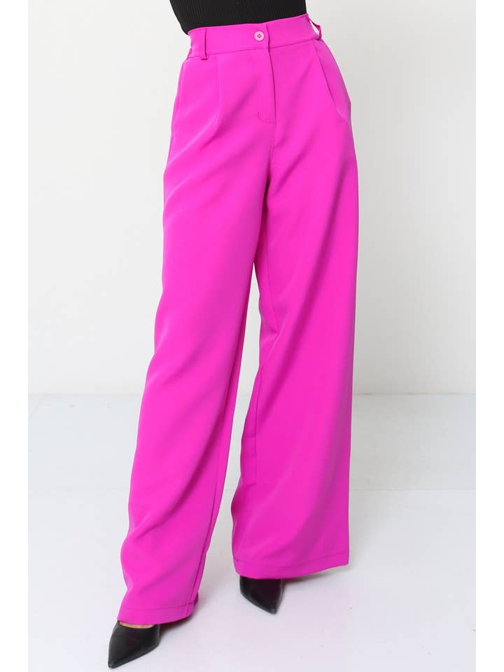 LORIANE - Wholesale Pants - Women's - 12429 Plain wide-leg pants2