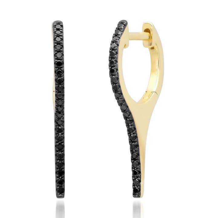 14K Gold Pointed Huggies with Pave Black Diamonds for wholesale by Elliot Young Fine Jewelry