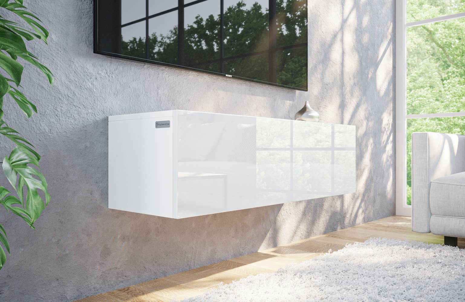 PLATAN ROOM - Wholesale Console Table - TV Cabinet TV Stand 105 cm Hanging or Standing White Gloss1