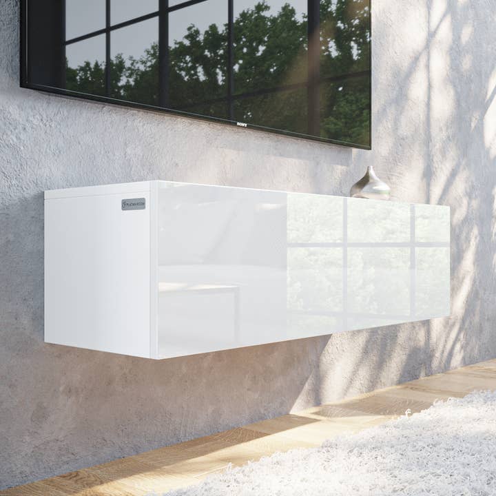 PLATAN ROOM - Wholesale Console Table - TV Cabinet TV Stand 105 cm Hanging or Standing White Gloss1