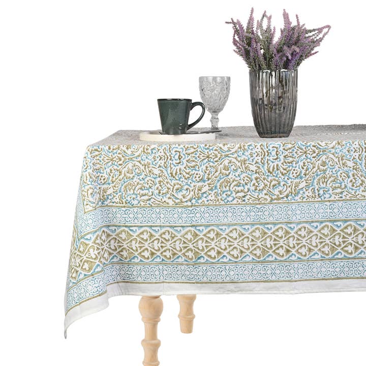 Nappe en coton Athena imprimée à la main pour la vente par Perilla Home