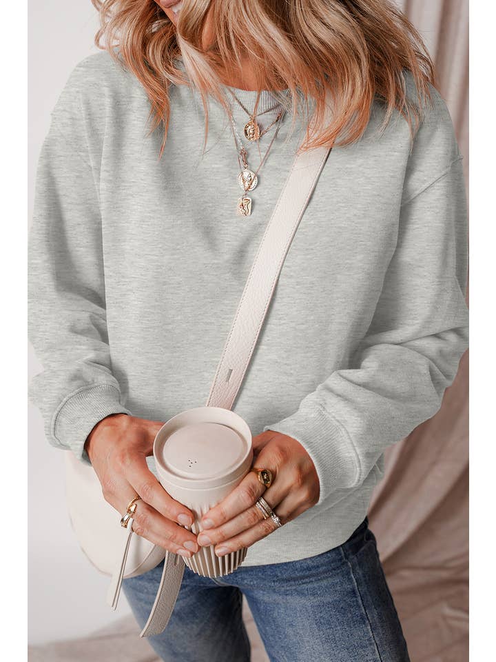 1 the Woman - Wholesale Sweatshirt - Women's - Solid Fleece Lined Drop Shoulder Terry Sweatshirt 10 Colors