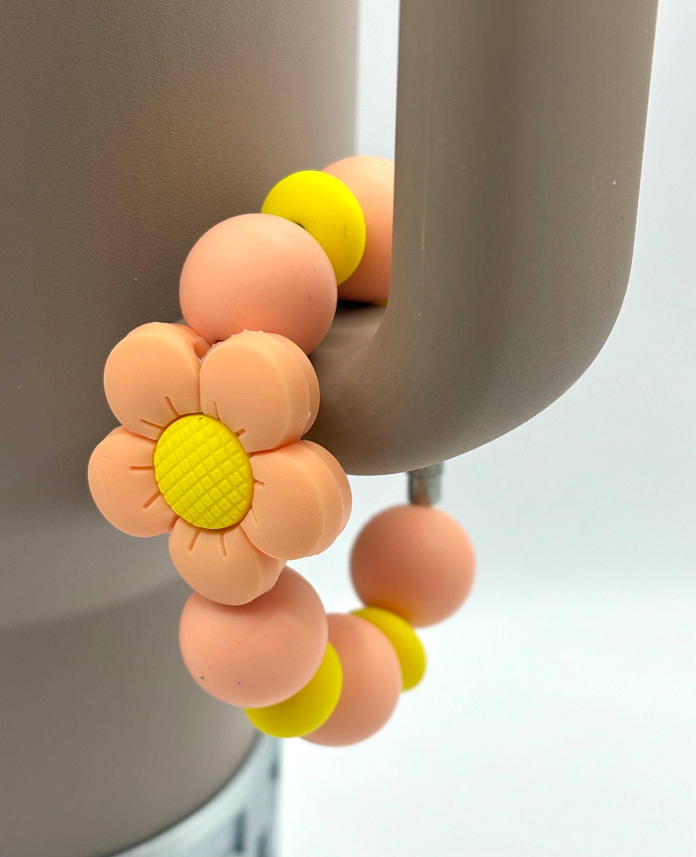 ASAP Craft Supplies - Wholesale Drink Topper - Peach Flower Beaded Cup Charm - cup handle charm - tumbler charm - accessories0