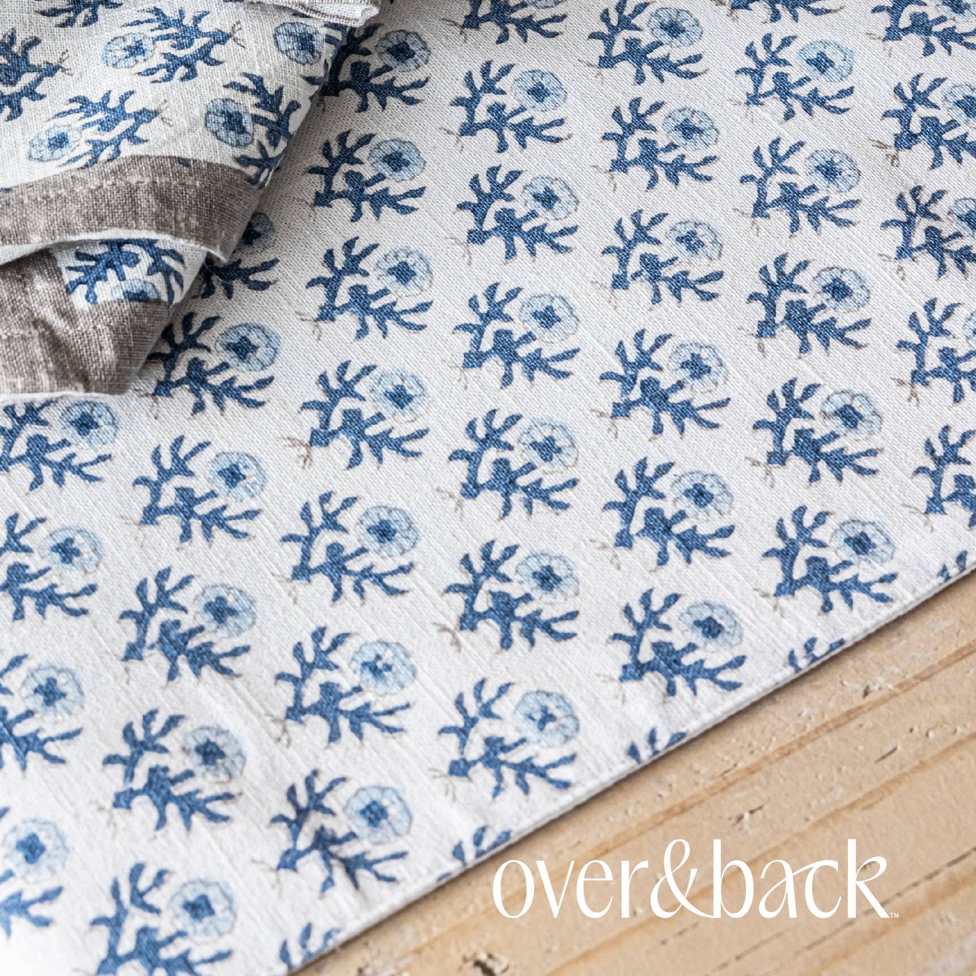 over&back - Wholesale Table Runner -  Hand-Blocked Table Runner Floral Patterns 18x10828