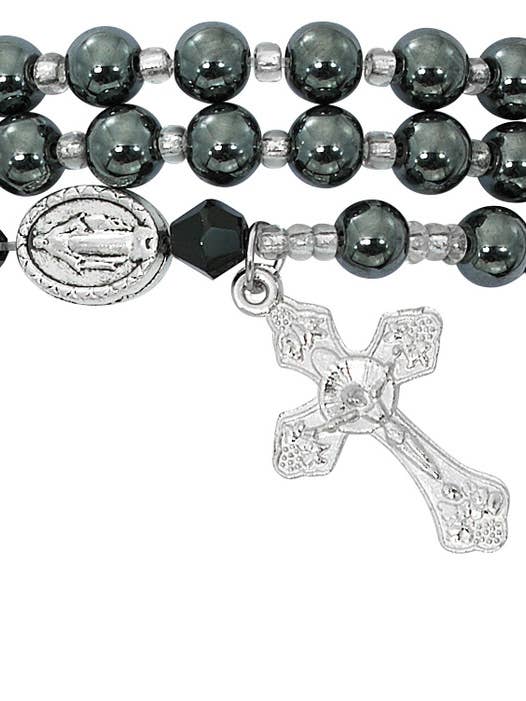 Catholic Religious Rosary Bracelet Twistable Hematite for wholesale by Hail Mary Gifts