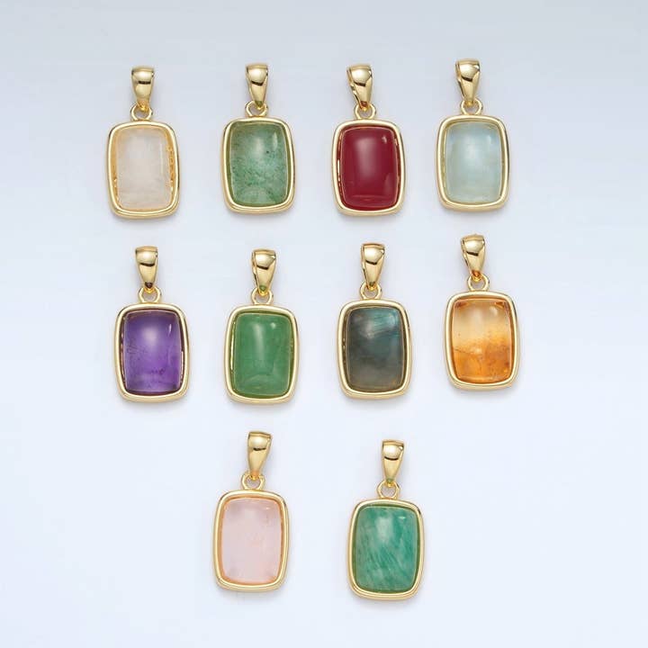 24K Gold Filled 18mm Natural Gemstone Rectangular Bezel Pendant | AA1402 - A1406 for wholesale by Aim Eternal