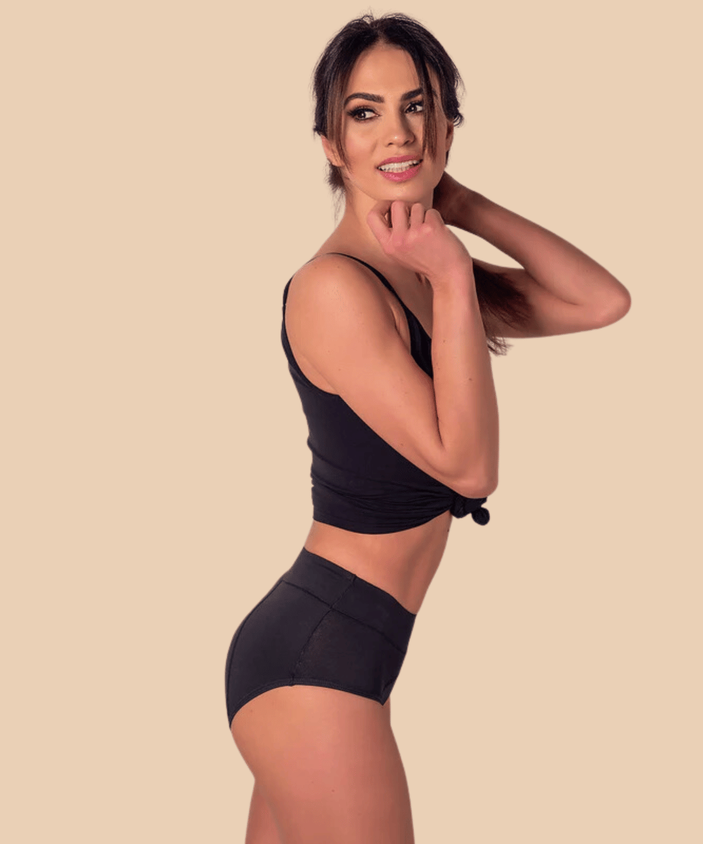 Negro 2 bragas menstruales de algodón Absorbentes para no usar salvaslips Indy de venta al por mayor en Faire2