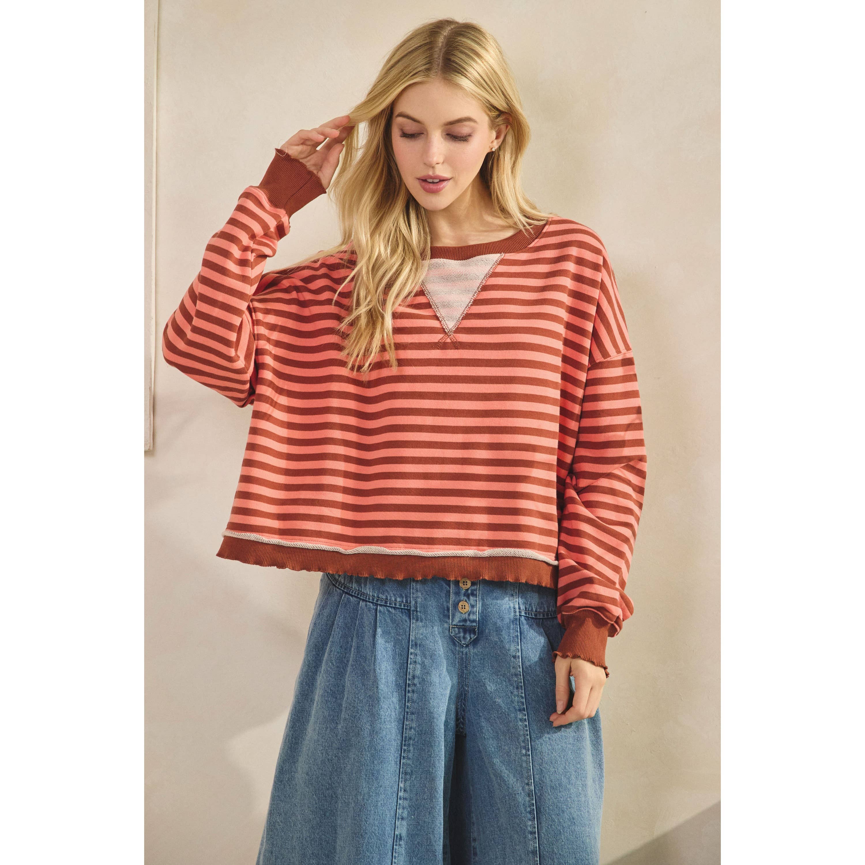 Veveret - Wholesale Tunic - Women's - Cropped Striped French Terry Top23