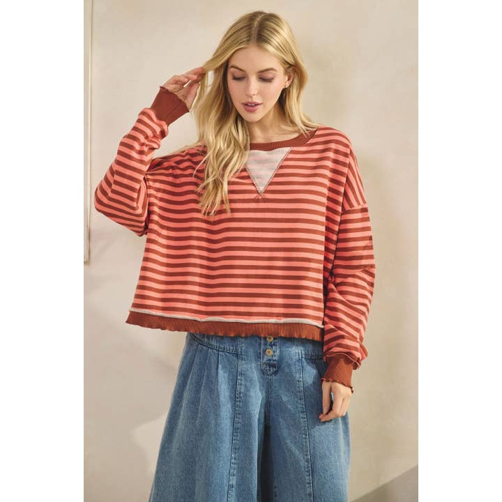 Veveret - Wholesale Tunic - Women's - Cropped Striped French Terry Top23