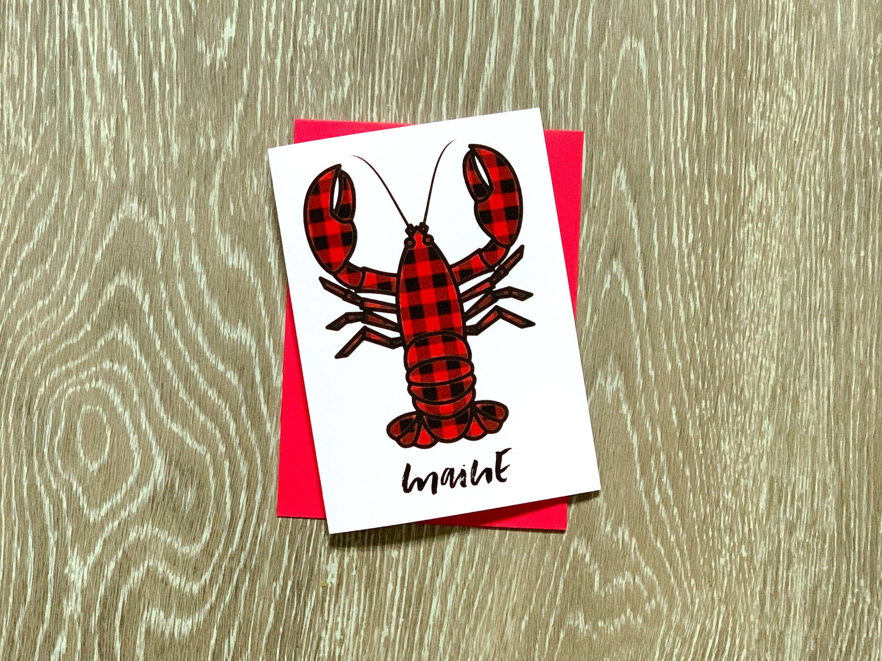 Stone Donut Design, LLC - Vente Carte de vœux classique - Carte amusante faite à la main en carreaux Buffalo avec homard du Maine par StoneDonut Design2