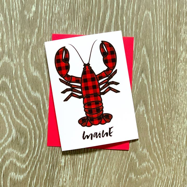 Stone Donut Design, LLC - Vente Carte de vœux classique - Carte amusante faite à la main en carreaux Buffalo avec homard du Maine par StoneDonut Design2