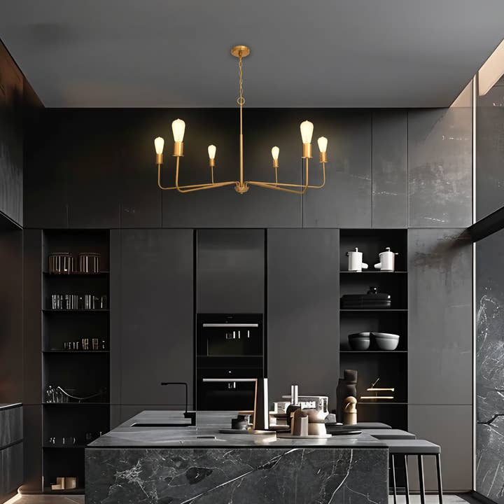 Modern Chandelier Radiant 6-Light Traditional Farmhouse Gold for wholesale by Brio Lighting