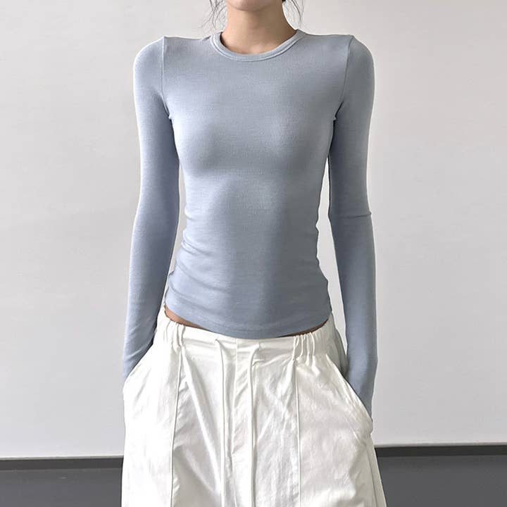 UZ Wholesale Store - Vendita all'ingrosso Top in maglia - Donna - Maglietta a maniche lunghe aderente a tinta unita4