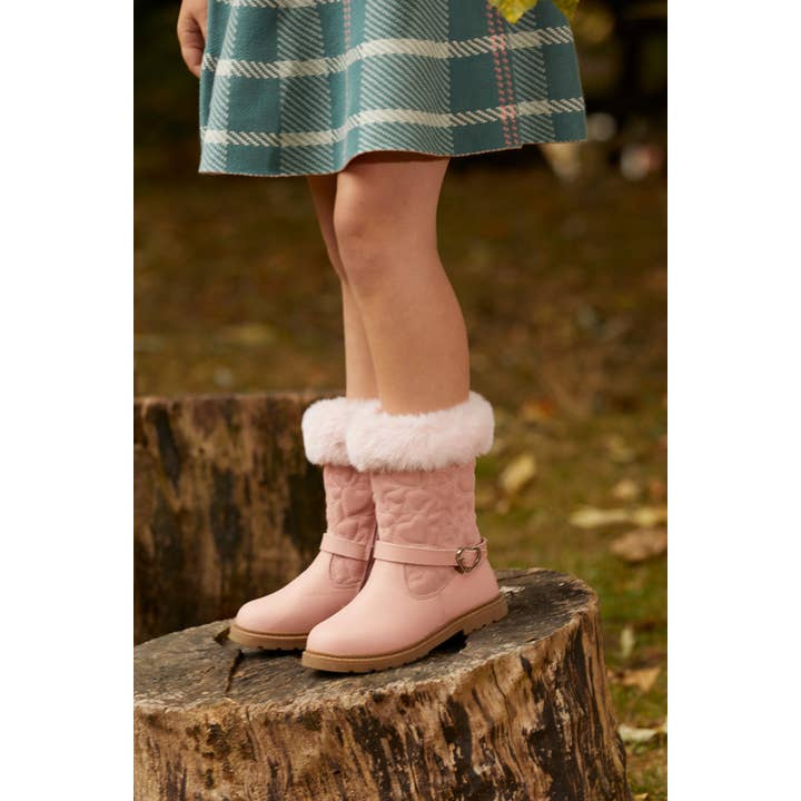ToeZone - Vendita all'ingrosso Scarpe casual - Bambini - JO - Stivali rosa in pelle e pelliccia scamosciata da bambina1
