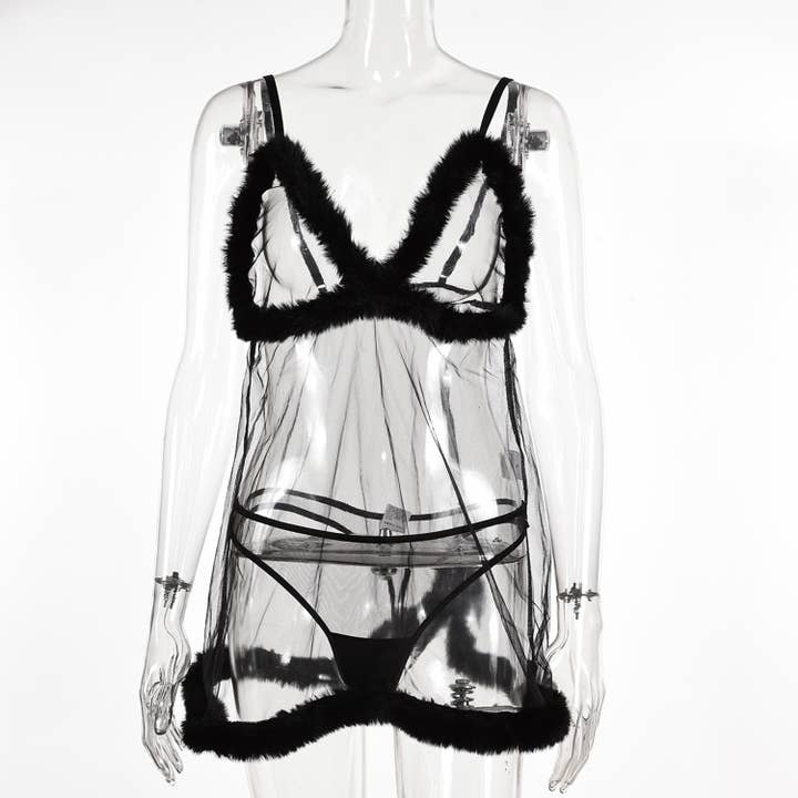 Tourtiwi - Wholesale Lingerie Set – women's - Valentine's Day Mesh Plush Lace Splicing Sling Dress14