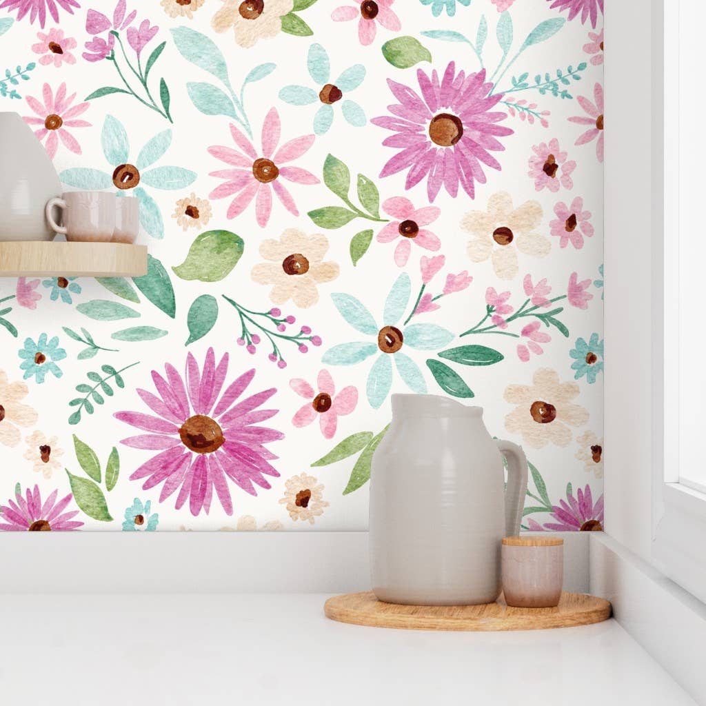 Vivie and Ash - Wholesale Wallpaper - Jasmine Watercolor Floral Wallpaper1