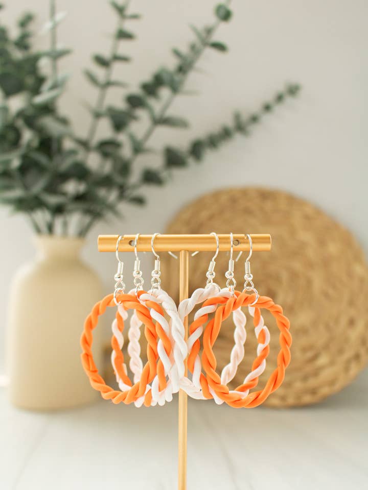 Orange & White Braided Hoops for wholesale by EJ Clay Co