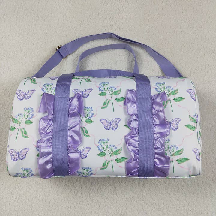 Lavender Ruffle Butterfly Floral Print Gym Duffle Bags for wholesale by Aier Wholesale