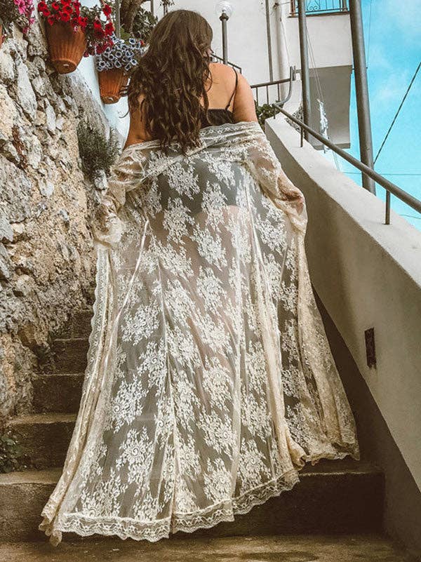 WHITE Pretty Long Lace Maxi Beach Dress Cover-up for wholesale on Faire2