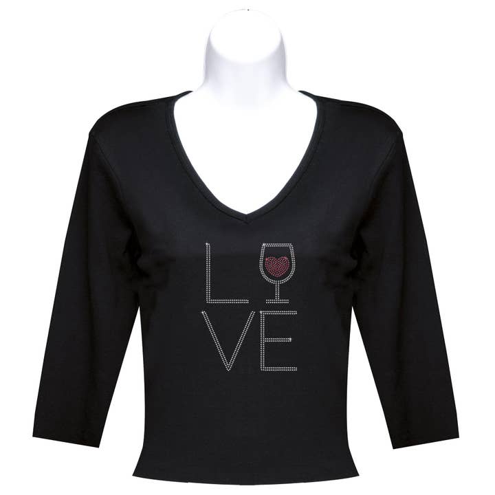 LOVE Rhinestone 3/4 Sleeve Shirt for wholesale by Chris’s Stuff Inc.